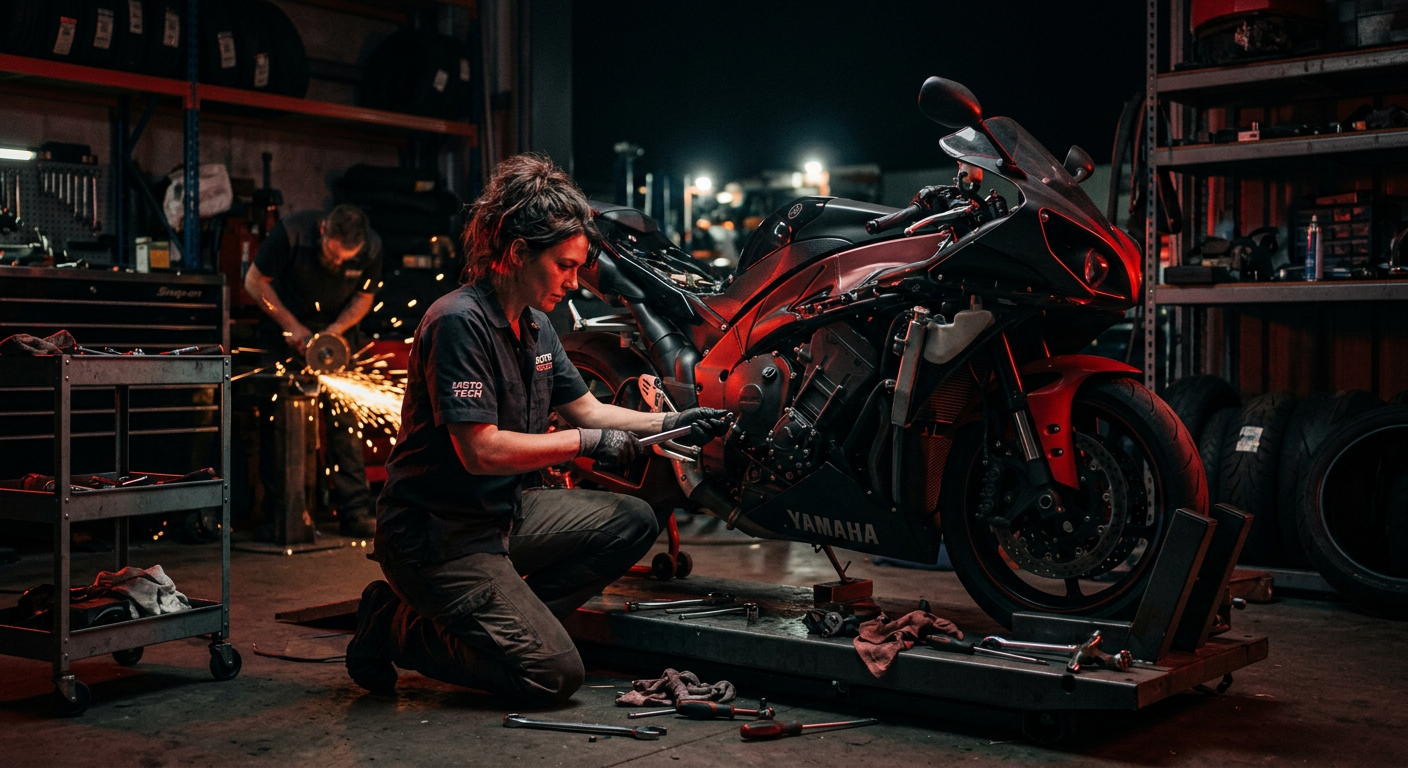 Mekanik Magic Gear Motor sedang menservis motor di bengkel